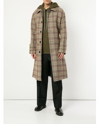 Светло-коричневое длинное пальто в клетку от Wooyoungmi