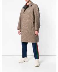 Светло-коричневое длинное пальто в клетку от Gucci