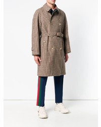 Светло-коричневое длинное пальто в клетку от Gucci