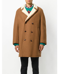 Светло-коричневое длинное пальто с вышивкой от Gucci