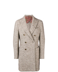Светло-коричневое длинное пальто с узором "в ёлочку" от Etro
