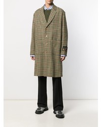 Светло-коричневое длинное пальто с узором "гусиные лапки" от Gucci