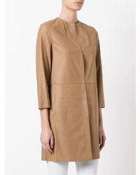 Женское светло-коричневое кожаное пальто от Drome