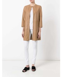 Женское светло-коричневое кожаное пальто от Drome