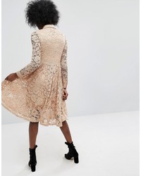 Светло-коричневое кружевное платье-рубашка от Asos