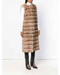 Светло-коричневое меховое пальто без рукавов от Liska