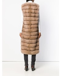 Светло-коричневое меховое пальто без рукавов от Liska