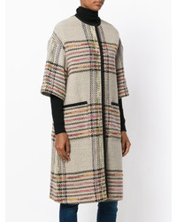 Женское светло-коричневое пальто в клетку от Etro