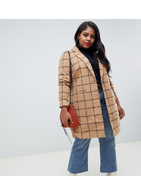 Женское светло-коричневое пальто в клетку от New Look Plus