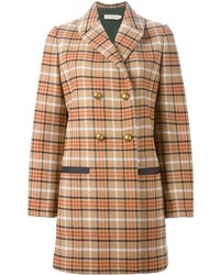 Женское светло-коричневое пальто в шотландскую клетку от Tory Burch