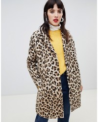 Женское светло-коричневое пальто с леопардовым принтом от Custom Made