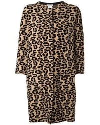 Женское светло-коричневое пальто с леопардовым принтом от Oscar de la Renta
