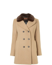 Светло-коричневое пальто с меховым воротником от Loveless