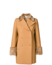 Светло-коричневое пальто с меховым воротником от Vivetta