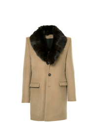 Мужское светло-коричневое пальто с меховым воротником от Yves Salomon Homme