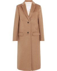 Светло-коричневое пальто с украшением