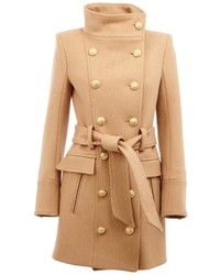 Женское светло-коричневое пальто от Balmain
