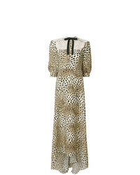 Светло-коричневое платье-макси с леопардовым принтом от Cristina Savulescu