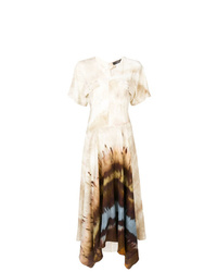 Светло-коричневое платье-миди с принтом тай-дай от Max Mara