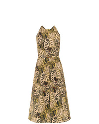 Светло-коричневое платье-миди с принтом от Andrea Marques