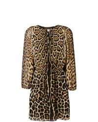 Светло-коричневое платье прямого кроя с леопардовым принтом