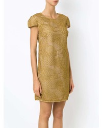 Светло-коричневое платье прямого кроя с принтом от Tufi Duek