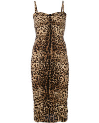 Светло-коричневое платье с принтом от Dolce & Gabbana