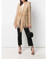 Женское светло-коричневое твидовое пальто от Balmain