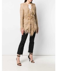 Женское светло-коричневое твидовое пальто от Balmain