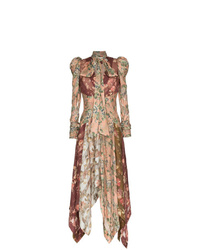 Светло-коричневое шелковое вечернее платье с принтом от Zimmermann