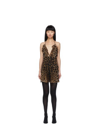 Светло-коричневое шелковое платье-комбинация с леопардовым принтом