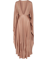 Светло-коричневое шелковое платье-макси от Valentino