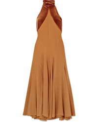 Светло-коричневое шелковое платье-миди от Haider Ackermann