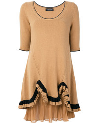 Светло-коричневое шерстяное платье с рюшами от Twin-Set