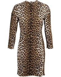 Светло-коричневое шерстяное платье-футляр с леопардовым принтом от 3.1 Phillip Lim