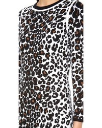 Светло-коричневое шерстяное платье-футляр с леопардовым принтом от A.L.C.