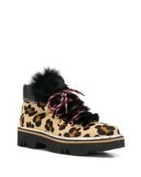 Женские светло-коричневые ботинки на шнуровке из ворса пони с леопардовым принтом от Pollini