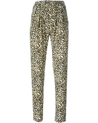 Светло-коричневые брюки-галифе с леопардовым принтом