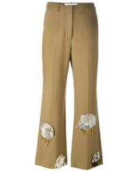 Светло-коричневые брюки с вышивкой