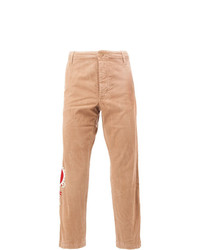 Светло-коричневые брюки чинос с вышивкой от Gucci