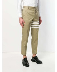 Светло-коричневые брюки чинос с принтом от Thom Browne