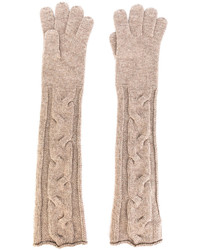 Светло-коричневые вязаные длинные перчатки от Loro Piana