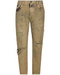 Мужские светло-коричневые джинсы с принтом тай-дай от Dolce & Gabbana