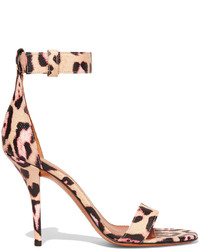 Светло-коричневые замшевые босоножки на каблуке с леопардовым принтом от Givenchy