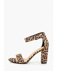 Светло-коричневые замшевые босоножки на каблуке с леопардовым принтом от Ideal Shoes
