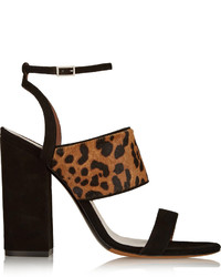 Светло-коричневые замшевые босоножки на каблуке с леопардовым принтом от Tabitha Simmons
