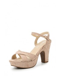 Светло-коричневые замшевые босоножки на каблуке от Mada-Emme