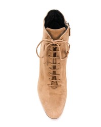 Светло-коричневые замшевые ботильоны на шнуровке от Prada