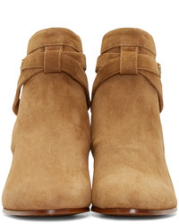 Светло-коричневые замшевые ботильоны от Saint Laurent