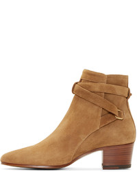 Светло-коричневые замшевые ботильоны от Saint Laurent